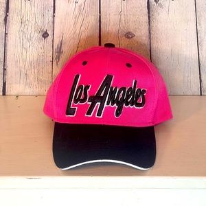 LOS ANGELES USA STATES cities baseball Hat Cap Arch letters pink and black